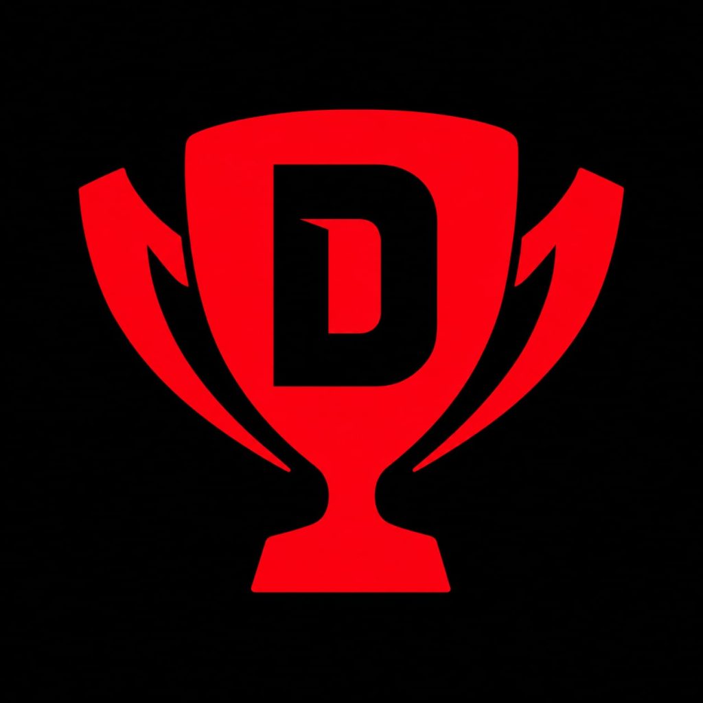 Dream77 red trophy logo on black background